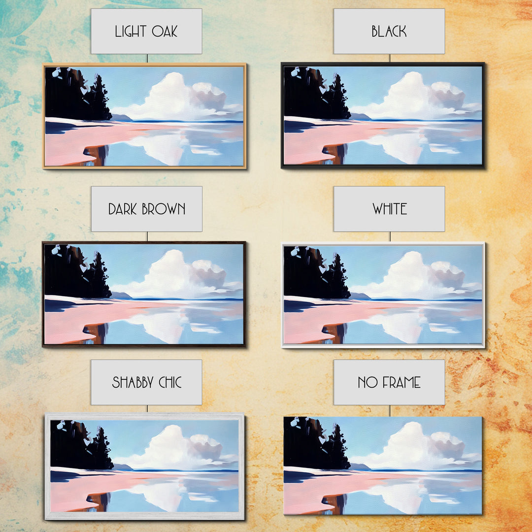 Cloudy Seascape Reflection, Tranquil Coastal Print, Minimalist Ocean Decor, Soft Pastel Landscape, Zen Home Art, Bedroom Framed Canvas Print