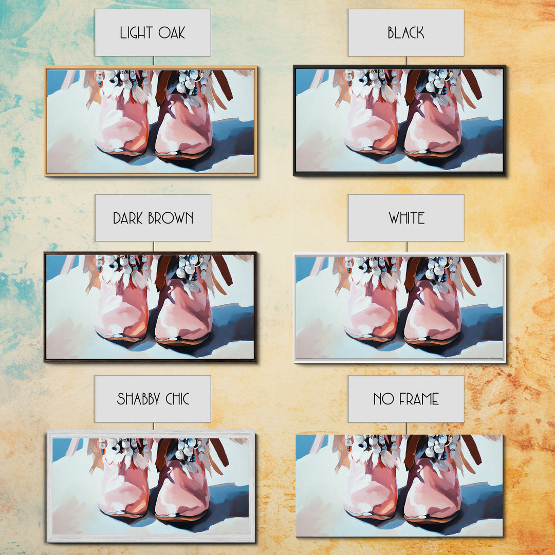 Boho Boots, Western Fashion, Beaded Cowboy Style, Rustic Aesthetic, Country Chic Decor, Modern Americana Art, Bedroom Wall Art