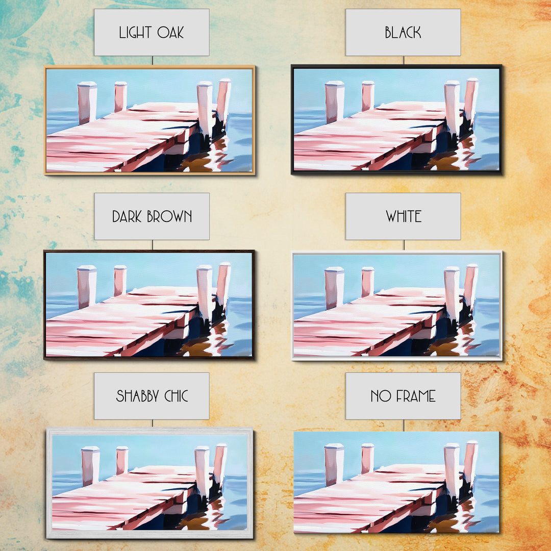 Dock on Water, Minimalist Seascape, Coastal Decor, Nautical Wall Art, Modern Beach Home, Summer Vibes, Blue Wall Art, Framed Canvas Print