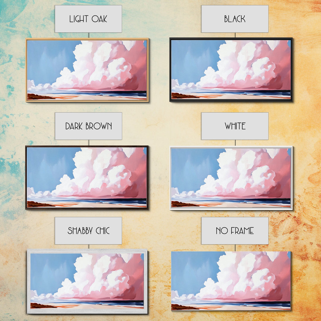 Cloudscape, Dreamy Sky, Coastal Horizon, Framed Canvas Print, Minimalist Art, Blue and Pink Decor, Bedroom Wall Art, Sky Lover Gift