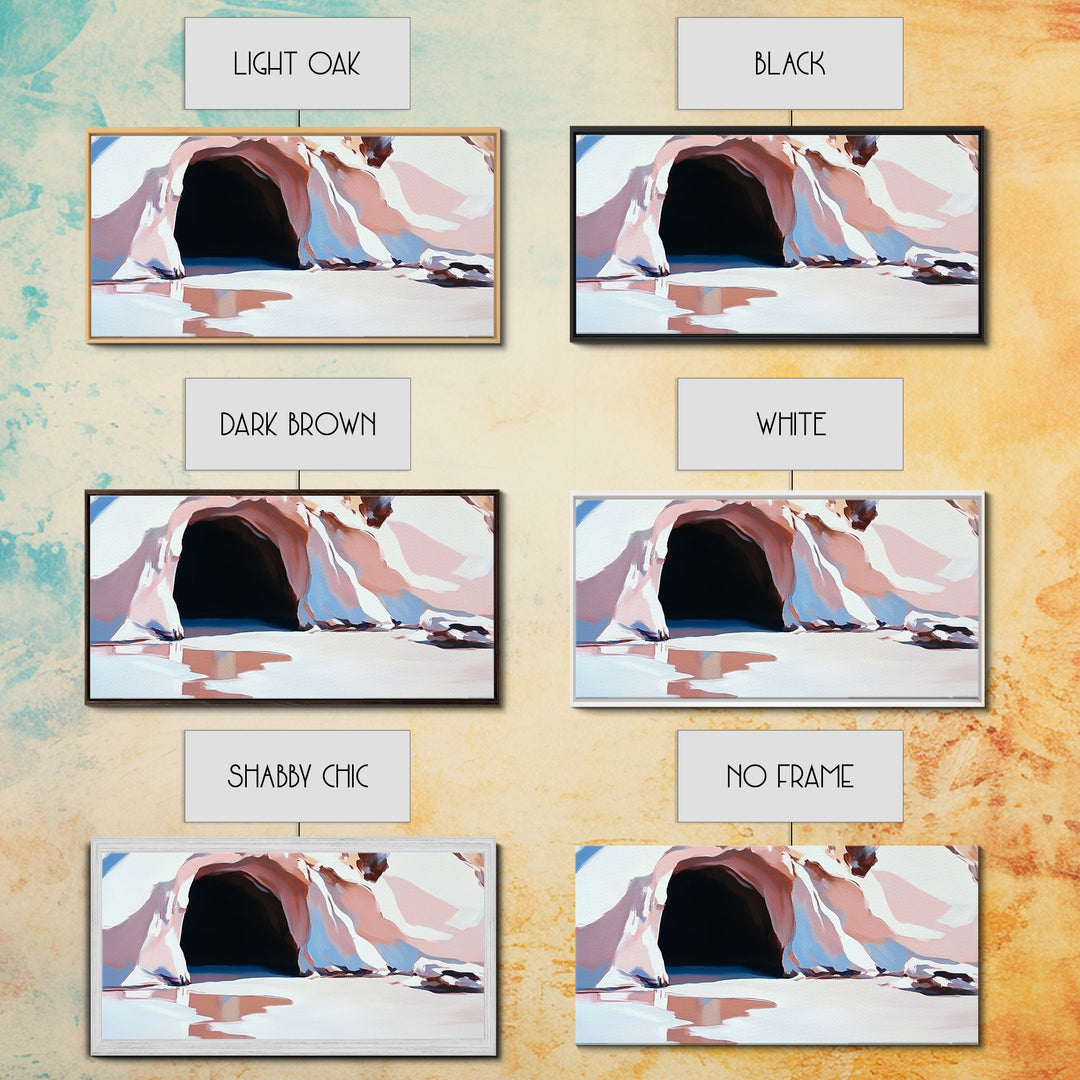 Cave Entrance, Surreal Landscape Art, Abstract Coastal Print, Pink Beige Tones, Nature Inspired, Boho Wall Decor, Framed Canvas Print