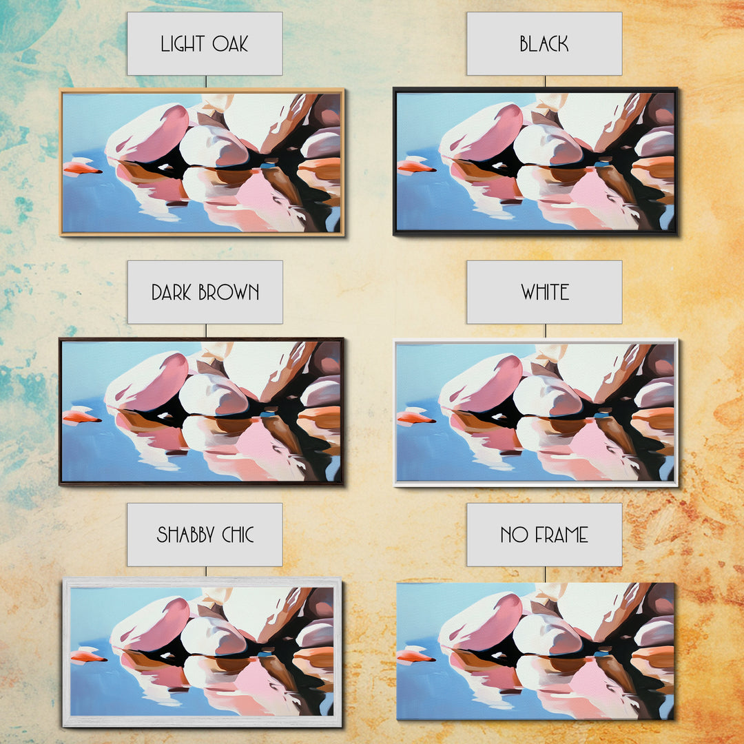 River Rocks, Reflections, Framed Canvas Print, Minimalist Nature Art, Abstract Water Scene, Earthy Wall Art, Modern Decor, Living Room