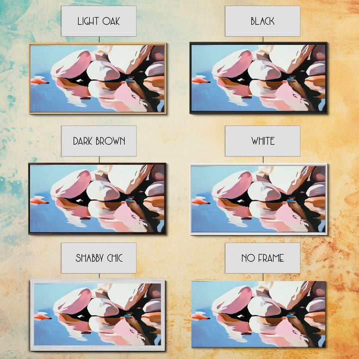 River Rocks, Reflections, Framed Canvas Print, Minimalist Nature Art, Abstract Water Scene, Earthy Wall Art, Modern Decor, Living Room