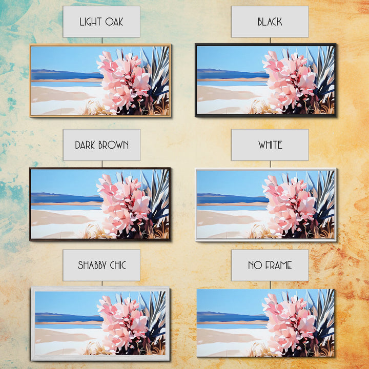 Desert Bloom, Southwest Landscape, Cactus and Flowers, Warm Toned Artwork, Boho Living Room Art, Pink and Blue Painting, Canvas Print