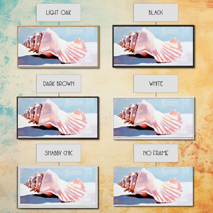 Conch Shell, Beach, Pastel, Framed Canvas Print, Coastal Wall Art, Tropical Decor, Seashell Aesthetic, Living Room Accent Piece