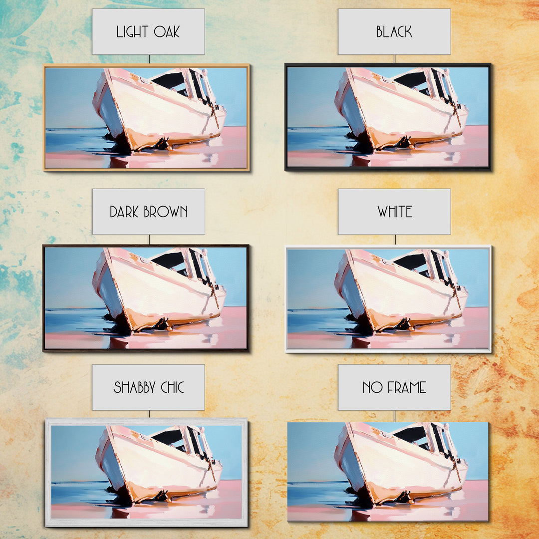 Beached Boat, Coastal Art, Nautical Decor, Canvas Print, Beach House Wall Art, Ocean Painting, Rustic Wall Decor, Living Room Art