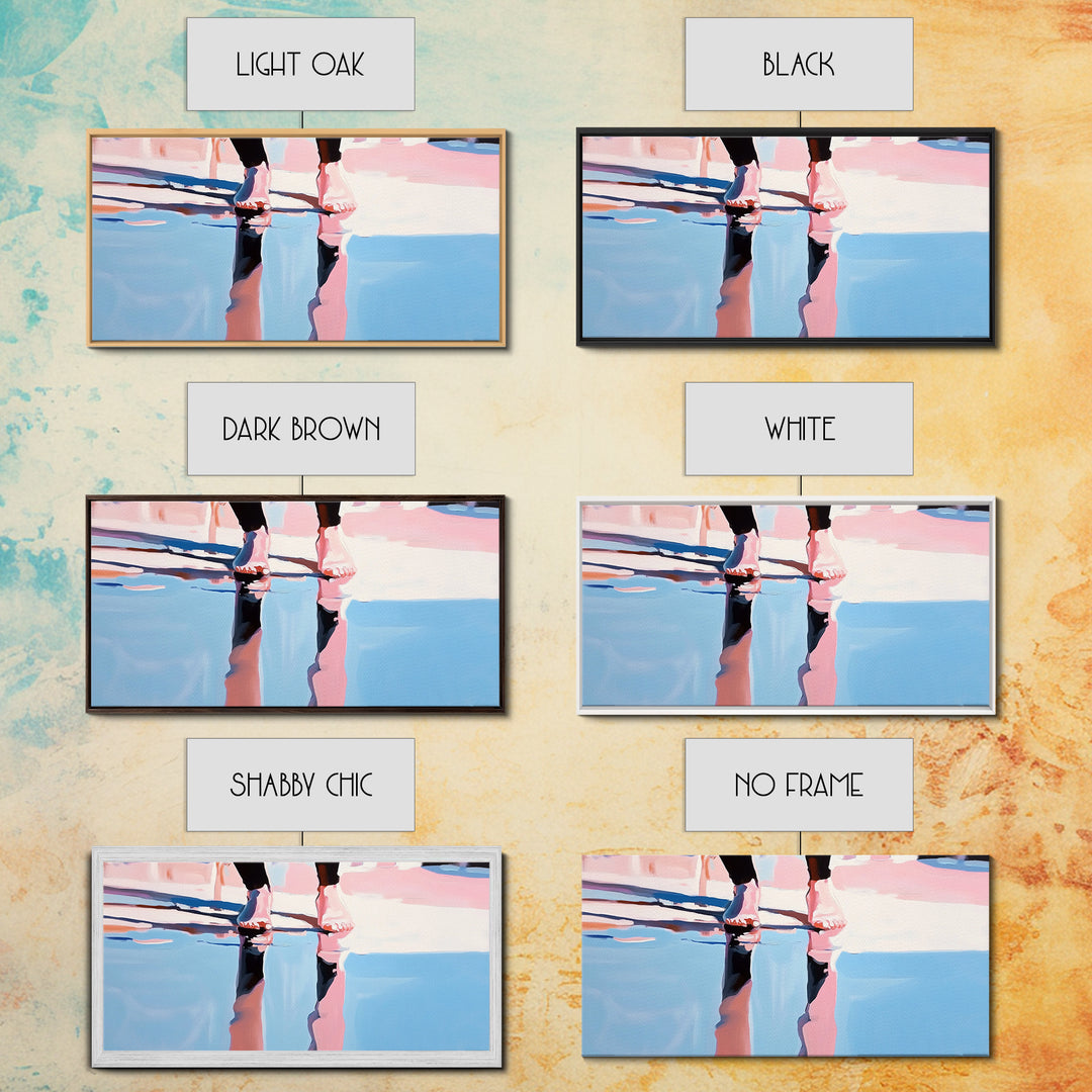 Barefoot Reflection, Surreal Water Art, Dreamy Wall Decor, Modern Framed Canvas Print, Minimalist Blue Aesthetic Artwork