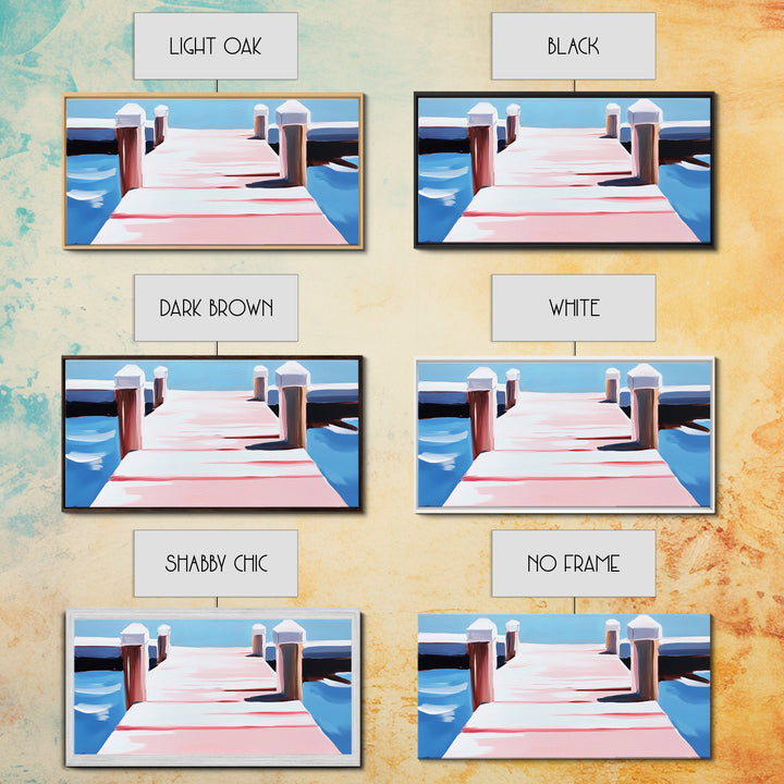 Dockside View, Nautical Art, Framed Canvas Print, Coastal Wall Decor, Beach House Aesthetic, Minimalist Ocean Painting