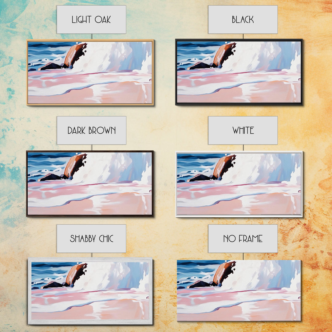 Rocky Shore, Wave Crash, Framed Canvas Print, Coastal Wall Art, Beach House Decor, Serene Seascape, Modern Ocean Painting