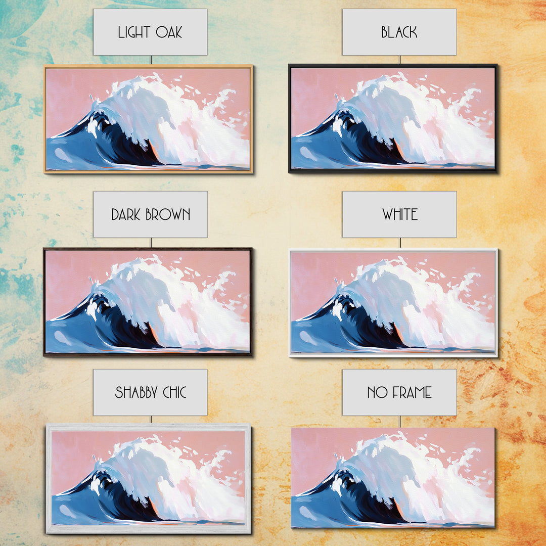 Blush Wave, Ocean Spray, Framed Canvas Print, Coastal Art, Modern Beach Decor, Serene Seascape, Surfer Aesthetic, Pastel Painting