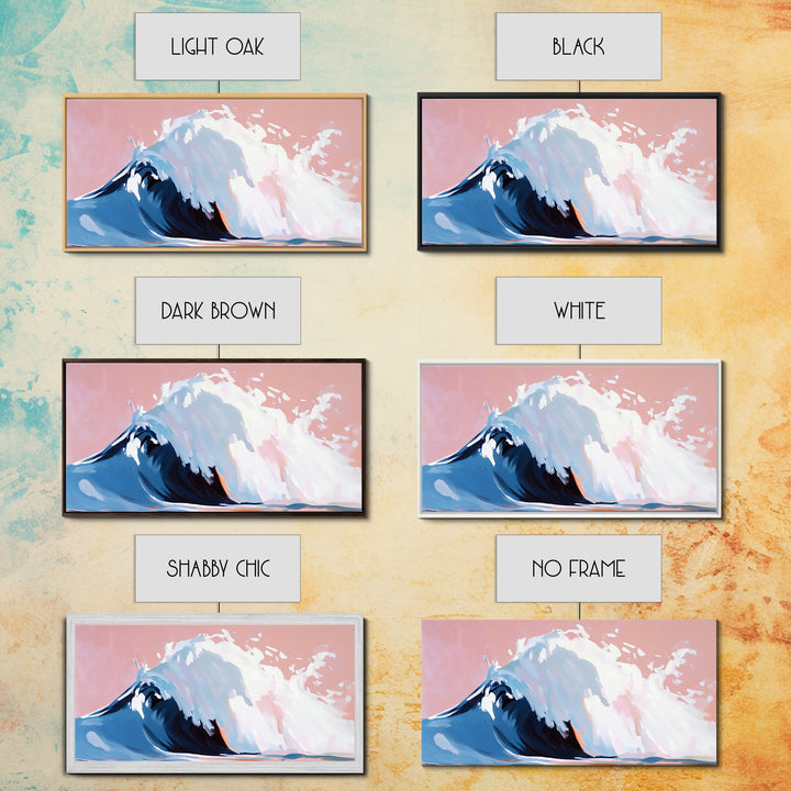 Blush Wave, Ocean Spray, Framed Canvas Print, Coastal Art, Modern Beach Decor, Serene Seascape, Surfer Aesthetic, Pastel Painting