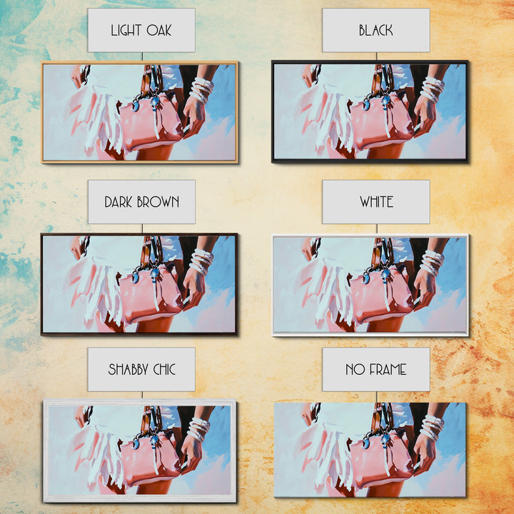 Beach Chic, Boho Fashion, Framed Canvas Print, Coastal Wall Art, Feminine Aesthetic, Pastel Painting, Modern Home Decor