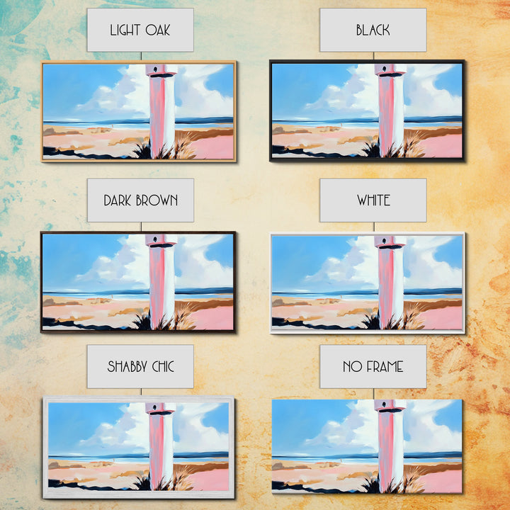 Coastal Lighthouse, Beach Wall Art, Nautical Decor, Ocean Landscape, Seaside Home, Modern Minimalist, Framed Canvas Print