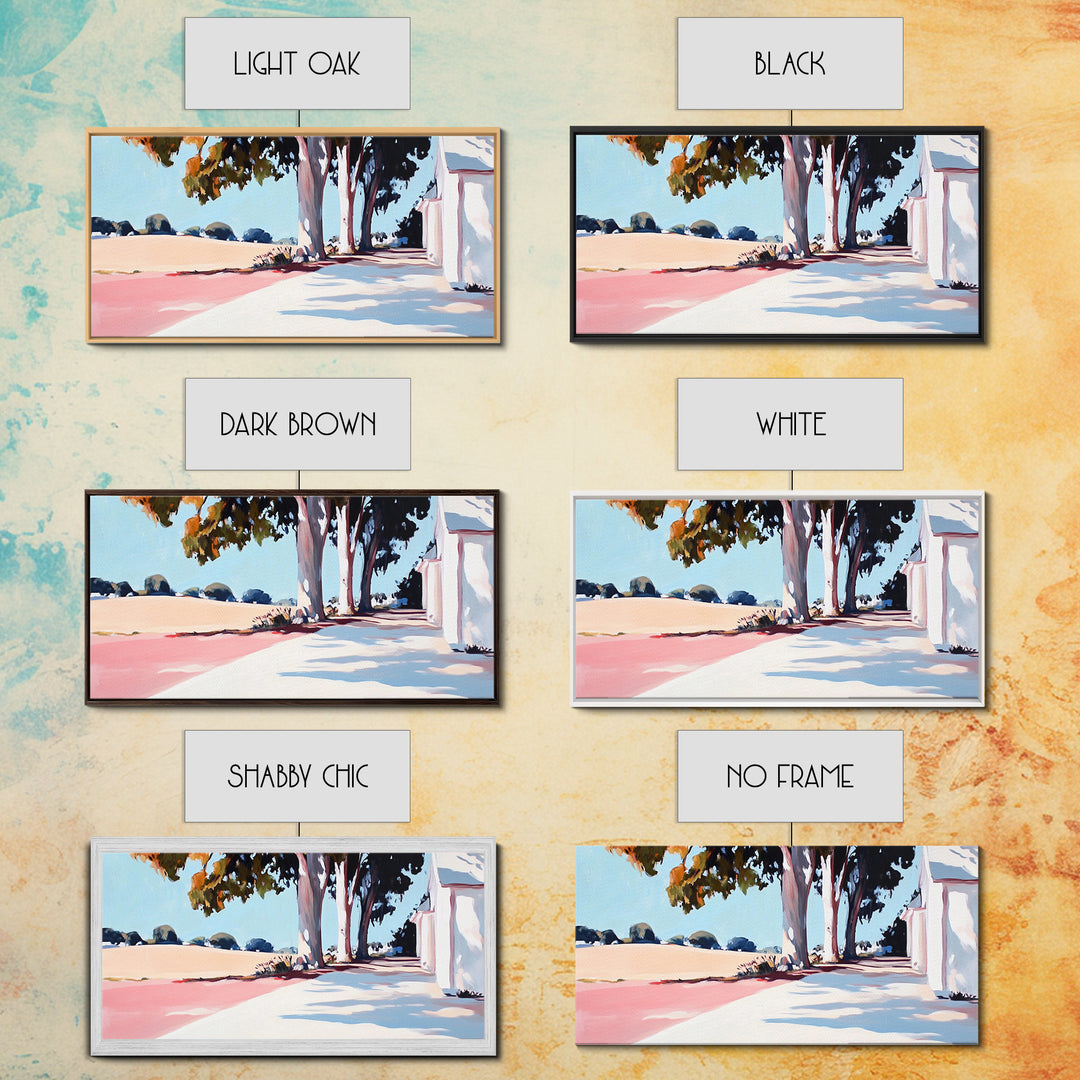 Country Road, Rural Landscape, Serene Nature, Golden Fields, Rustic Farmhouse, Countryside Charm, Warm Autumn Hues, Canvas Print