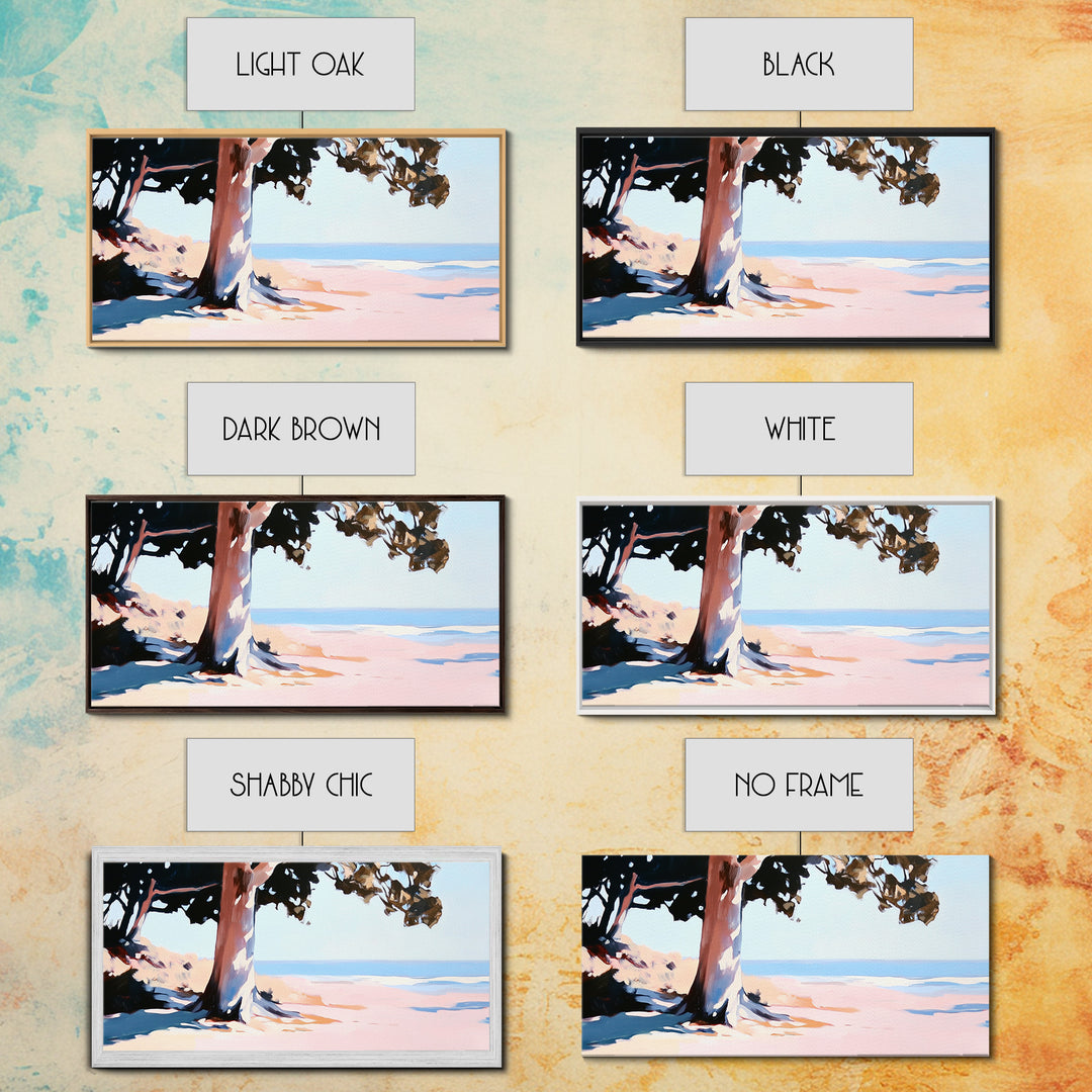 Coastal Tree, Beach Serenity, Ocean Landscape, Minimalist Aesthetic, Tranquil Seascape, Boho Decor, Nature Art, Framed Canvas Print