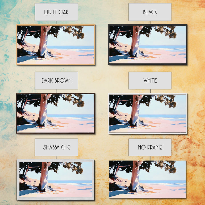 Coastal Tree, Beach Serenity, Ocean Landscape, Minimalist Aesthetic, Tranquil Seascape, Boho Decor, Nature Art, Framed Canvas Print