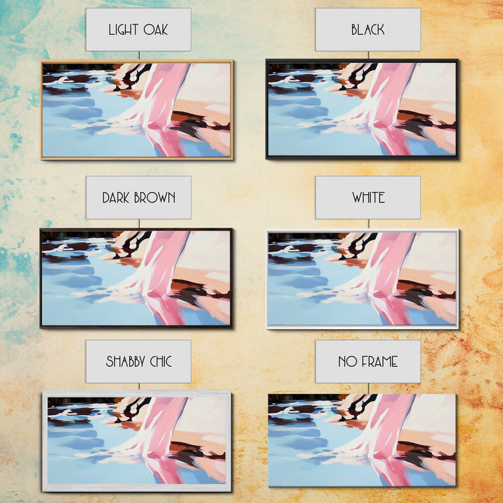 Flowing Water, Abstract Landscape, River Reflection, Soft Blues and Pinks, Peaceful Nature, Contemporary Minimalism, Canvas Print