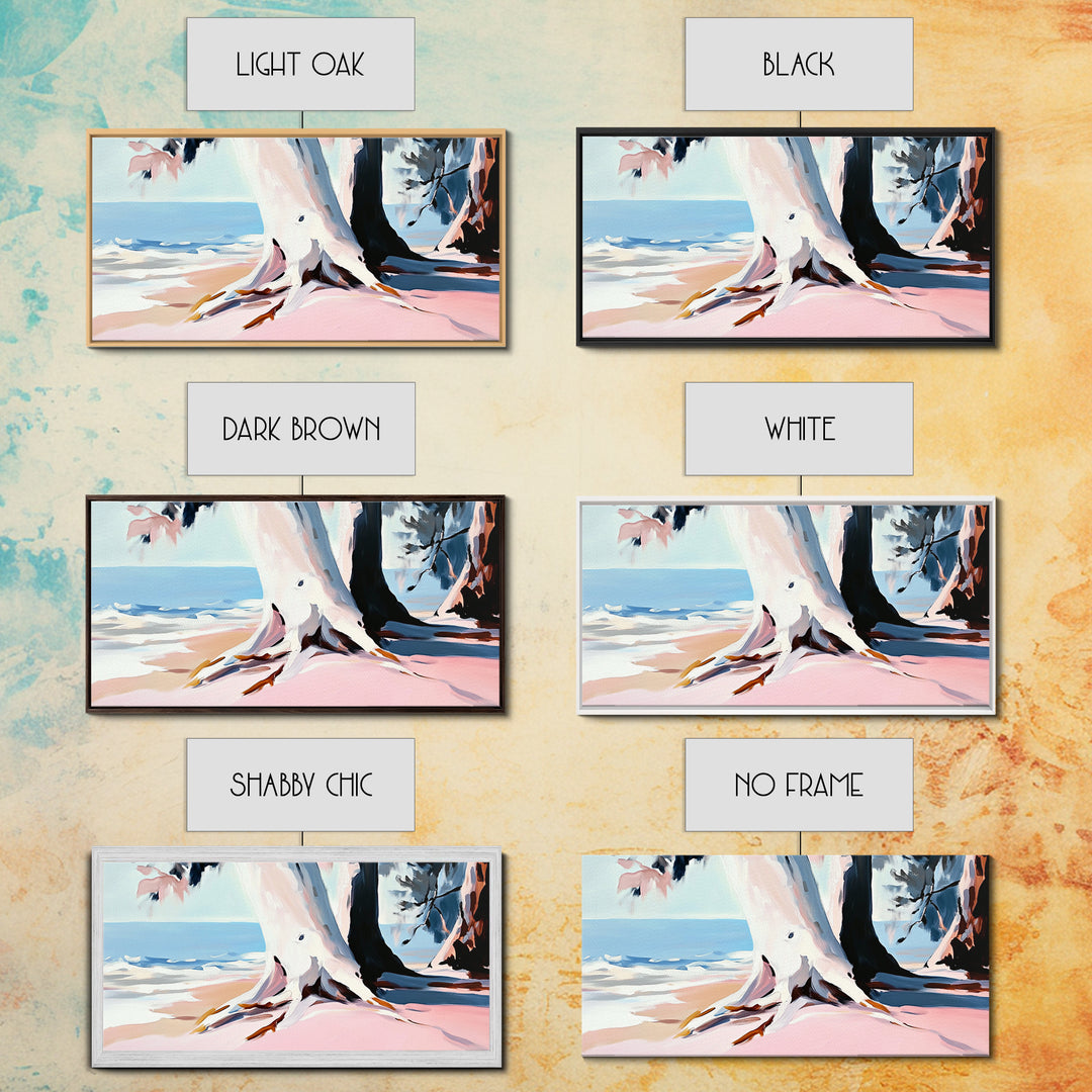 Beach Tree, Coastal Roots, Modern Nature Art, Minimalist Seascape, Living Room Wall Art, Tranquil Landscape, Canvas Print