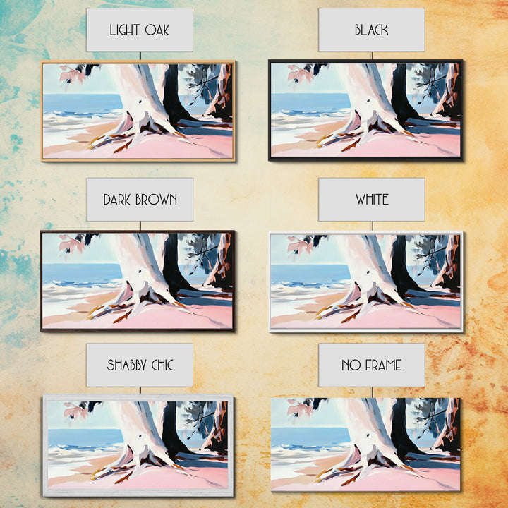 Beach Tree, Coastal Roots, Modern Nature Art, Minimalist Seascape, Living Room Wall Art, Tranquil Landscape, Canvas Print