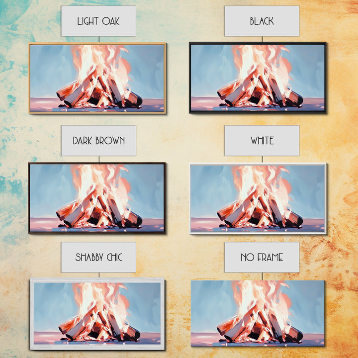 Bonfire, Evening Flames, Warm Wall Art, Fall Aesthetic, Cozy Cabin Decor, Minimalist Nature Art, Framed Canvas Print, Gift Idea