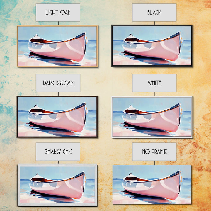 Canoe, Calm Waters, Minimalist Wall Art, Boho Adventure Decor, Nature Inspired Artwork, Lake House Aesthetic, Framed Canvas Print