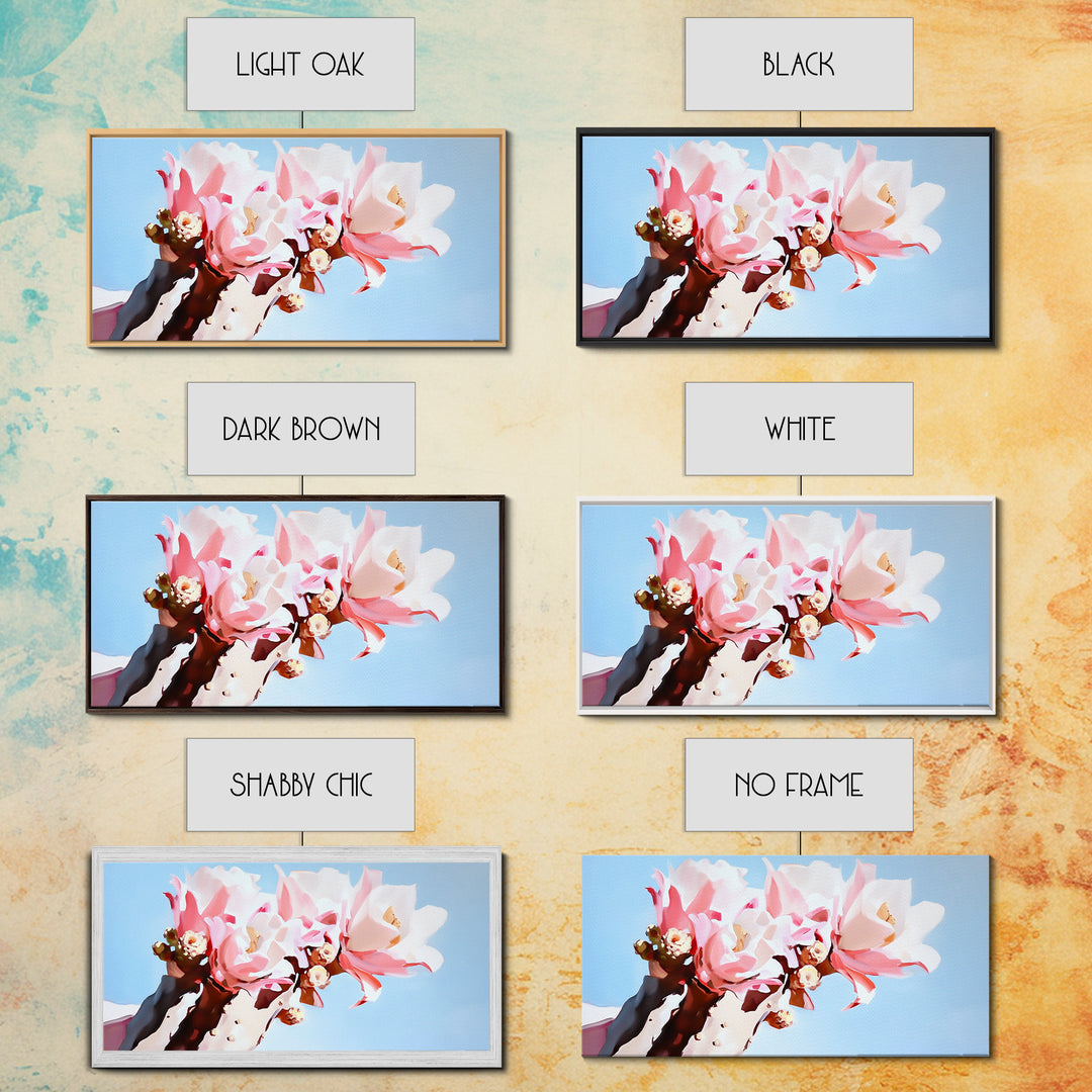 Cactus Blooms, Floral Desert Art, Southwest Boho Print, Nature Botanical Art, Soft Pastel Aesthetic, Framed Canvas Print, Bedroom or Office