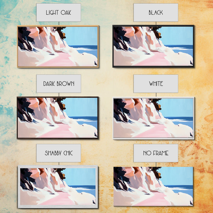 Coastal Path, Beach Cliffside Art, Ocean Landscape Print, Tranquil Summer Wall Art, Minimalist Pastel Decor, Framed Canvas Print