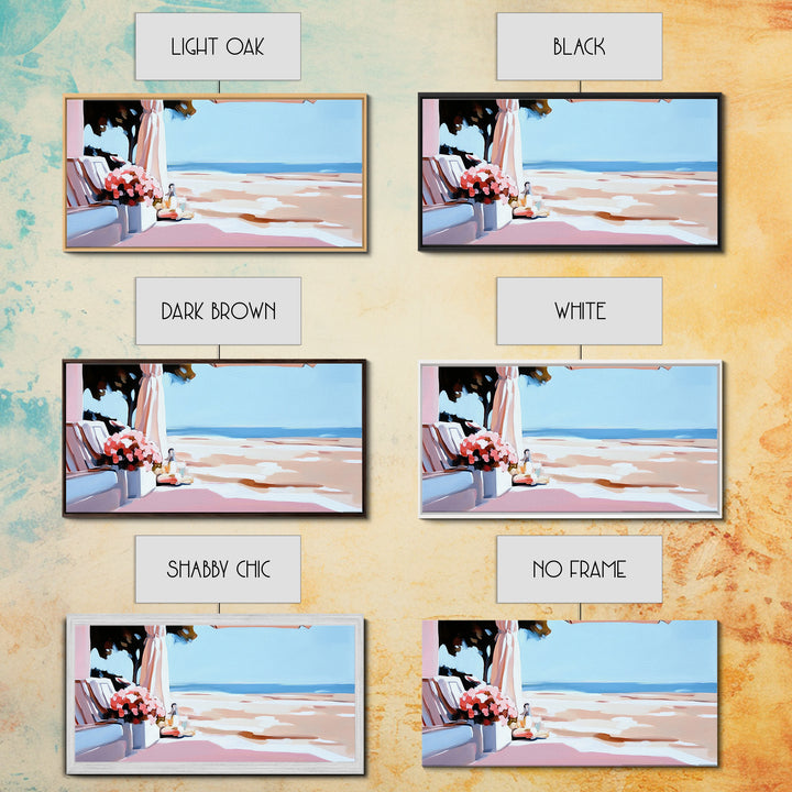 Beachside Terrace, Relaxing View, Oceanfront Art, Canvas Print, Coastal Home Decor, Nautical Painting, Living Room Wall Art, Blue Art