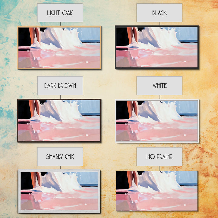 Abstract Waves, Coastal Aesthetic, Beach Sunset, Living Room Wall Art, Canvas Print, Ocean Home Decor, Modern Seaside Artwork, Pink and Blue