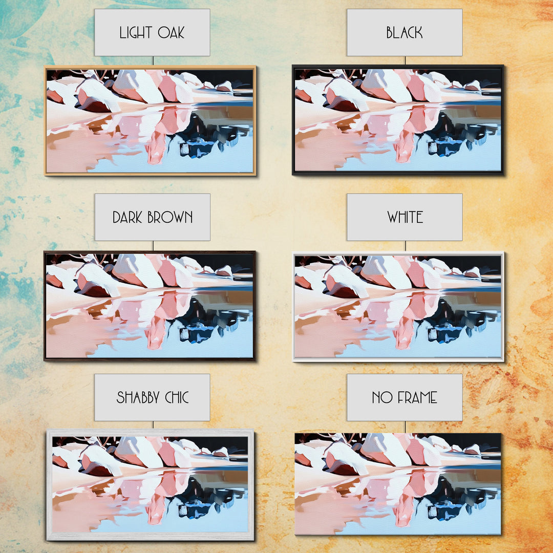 Beach Reflection, Coastal Landscape, Modern Seascape, Minimalist Decor, Framed Canvas Print, Ocean Tranquility, Relaxing Aesthetic