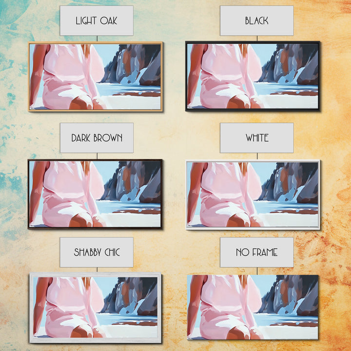 Beach Woman, Summer Aesthetic, Ocean Fashion, Boho Wall Art, Framed Canvas Print, Coastal Beauty, Modern Beach House Decor, Minimalist Artwork