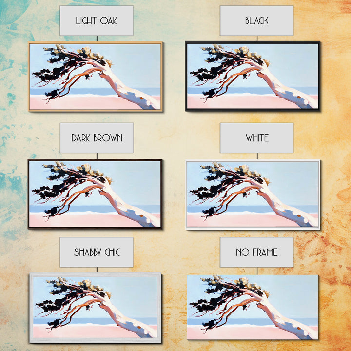 Coastal Tree, Windy Beach, Ocean Breeze, Framed Canvas Print, Minimalist Art, Coastal Wall Art, Living Room Wall Art, Beach House Decor