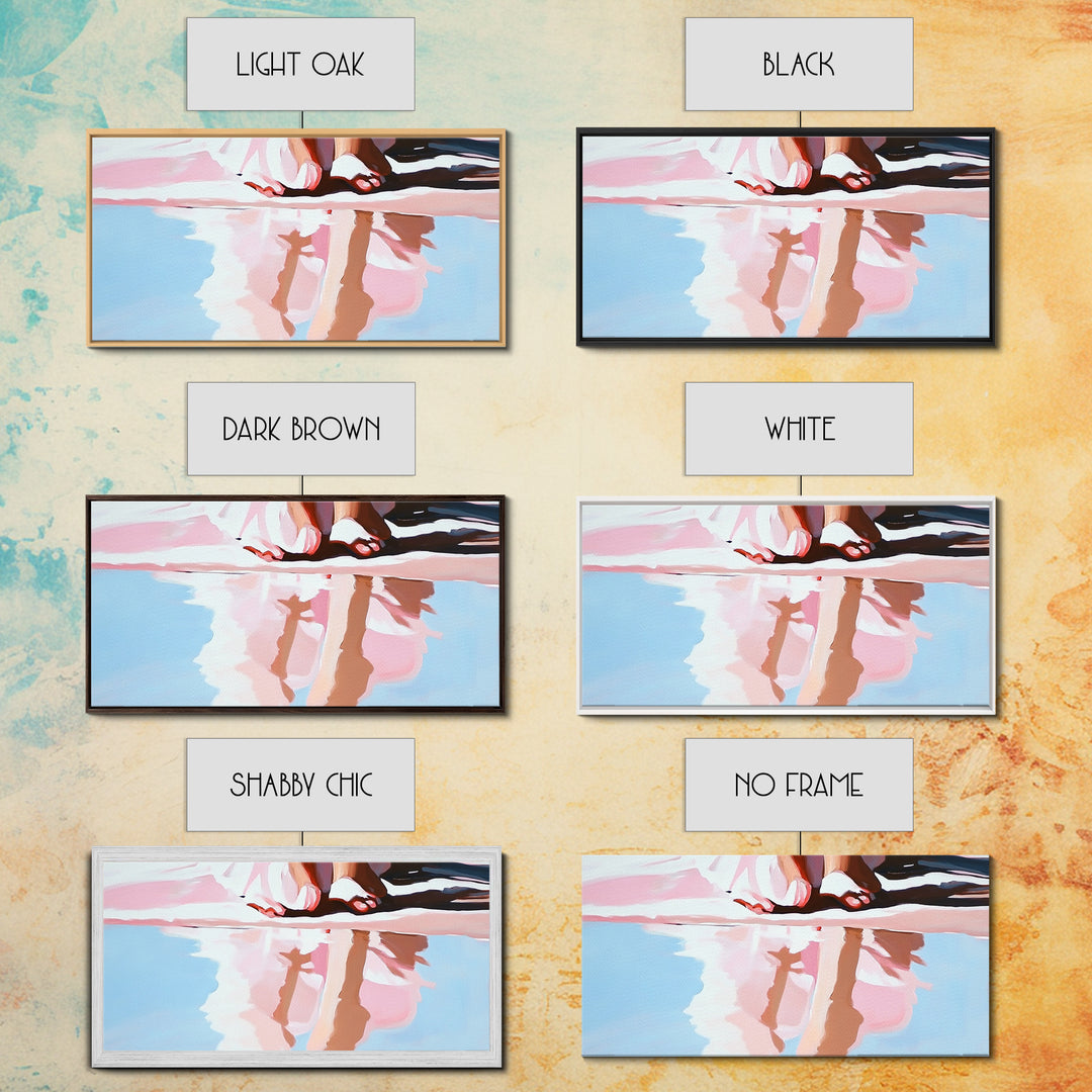 Barefoot Reflection, Sunlit Serenity, Beachside Calm, Framed Canvas Print, Coastal Home Decor, Ocean Art, Dreamy Seascape, Minimalist Aesthetic