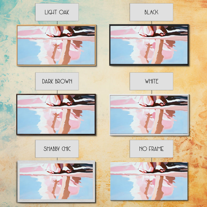 Barefoot Reflection, Sunlit Serenity, Beachside Calm, Framed Canvas Print, Coastal Home Decor, Ocean Art, Dreamy Seascape, Minimalist Aesthetic