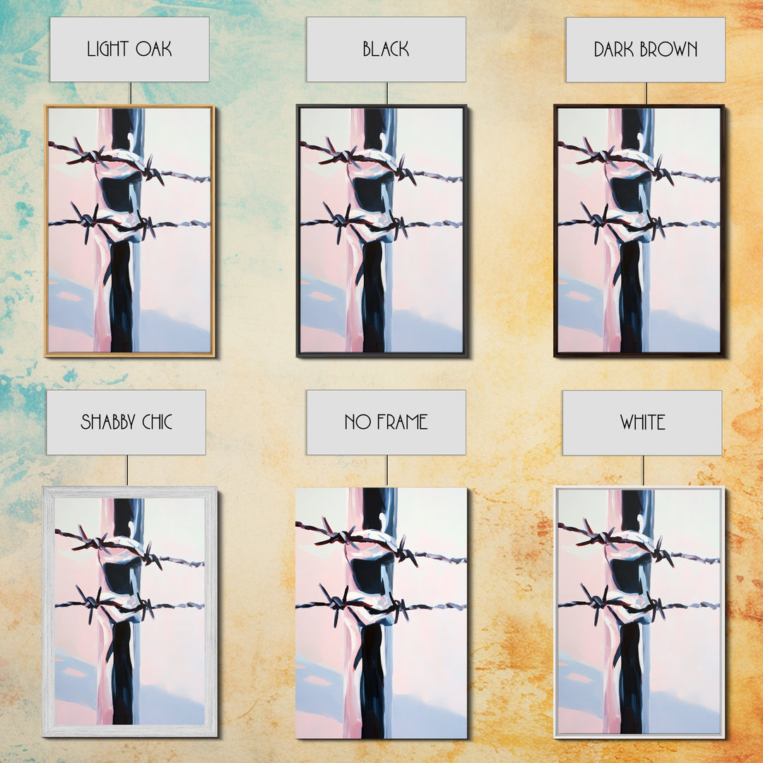 Barbed Wire, Western Art, Minimalist Ranch Style, Rustic Fence, Framed Canvas Print, Modern Wall Art, Cowboy Aesthetic, Bold Home Decor