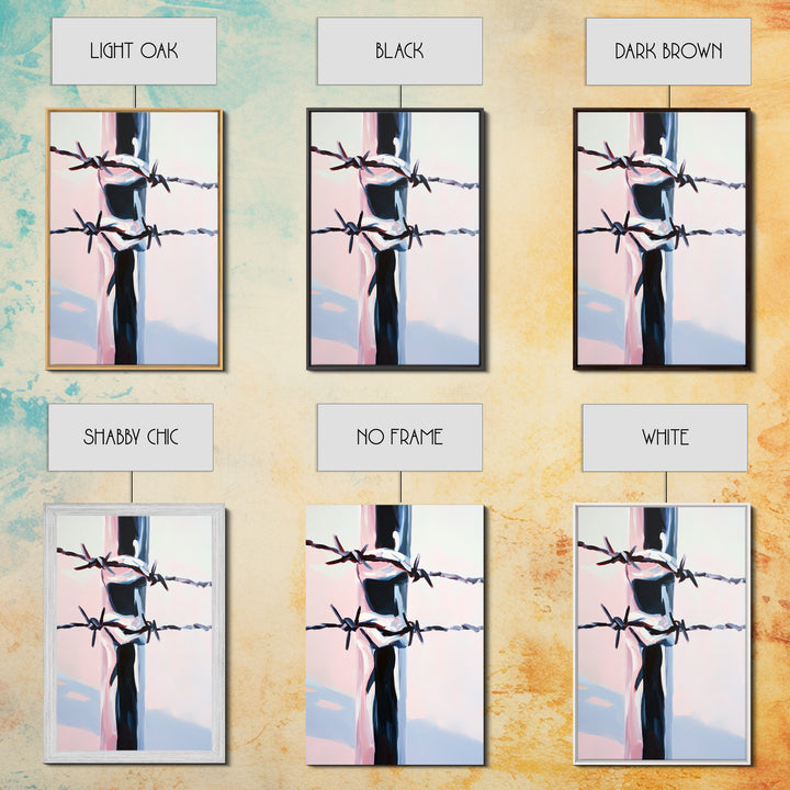 Barbed Wire, Western Art, Minimalist Ranch Style, Rustic Fence, Framed Canvas Print, Modern Wall Art, Cowboy Aesthetic, Bold Home Decor