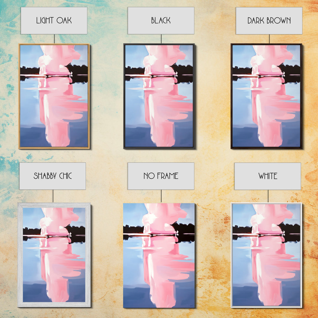 Pink Cloud, Reflection Art, Modern Landscape, Framed Canvas Print, Blue Sky Painting, Large Wall Art, Minimalist Decor, Office Art