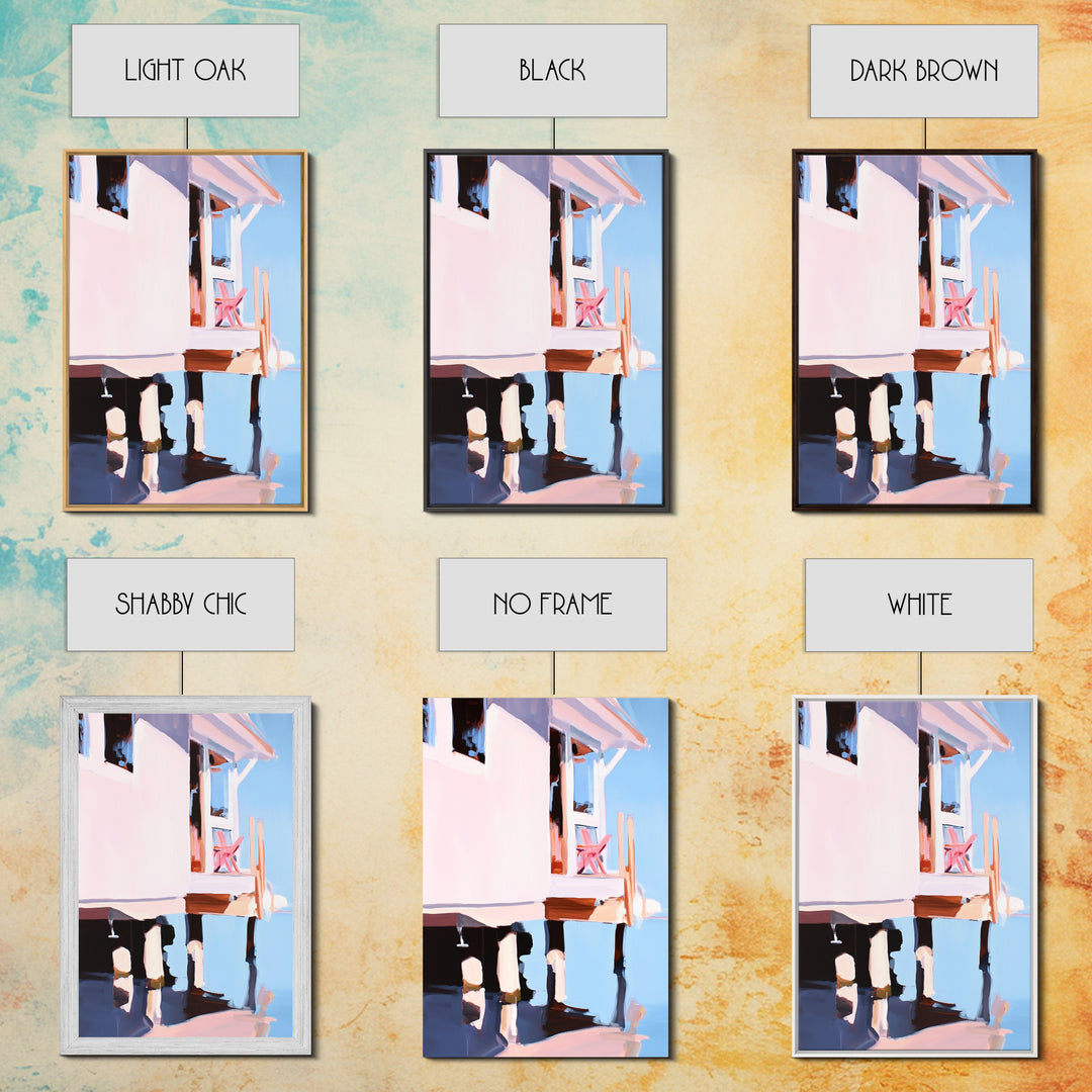 Coastal House, Seaside Home, Beachfront Art, Framed Canvas Print, Modern Coastal Art, Living Room Wall Art, Ocean Painting