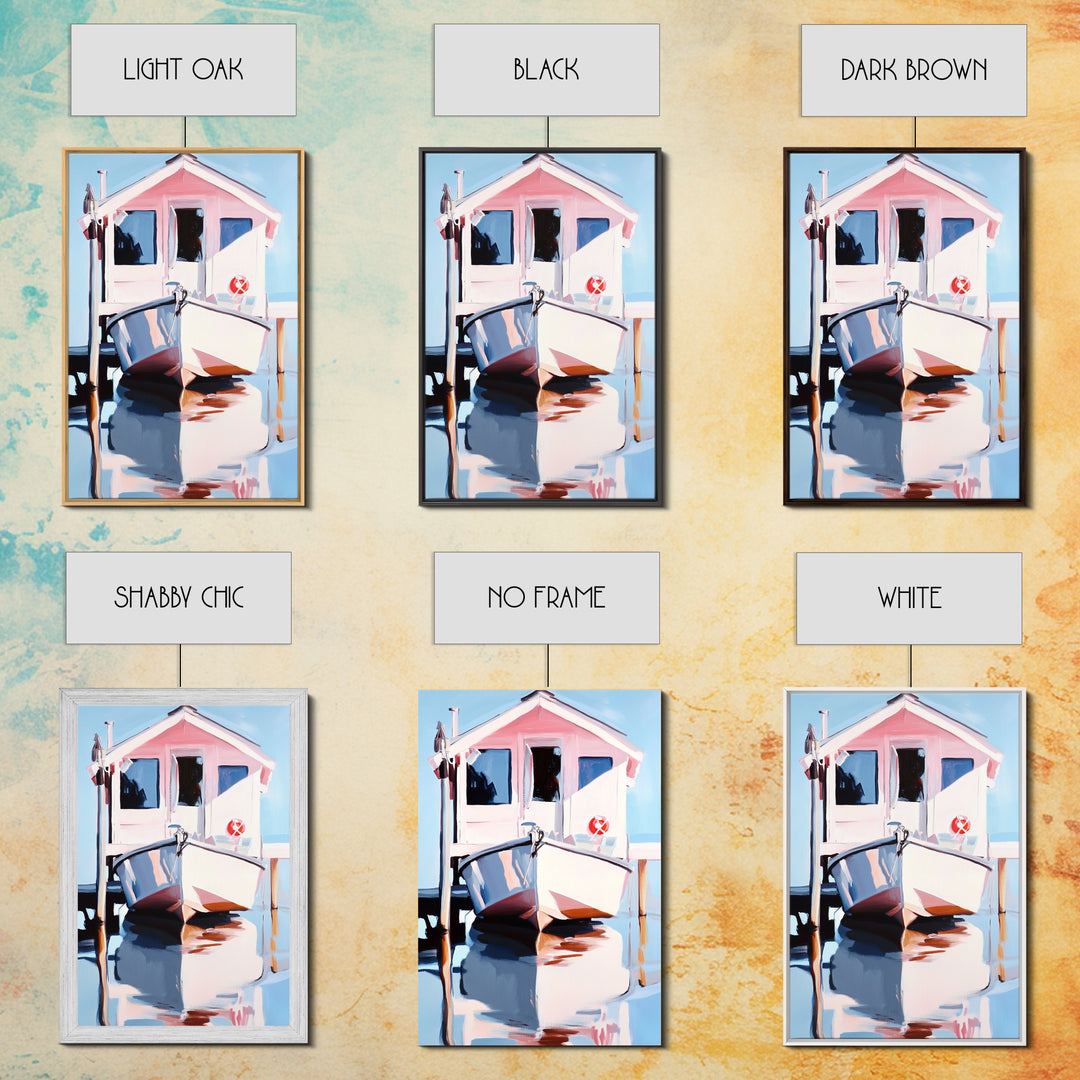 Boat Dock, Harbor Scene, Nautical Home Art, Coastal Wall Decor, Framed Canvas Print, Minimalist Beach Art, Modern Painting, Boho Art