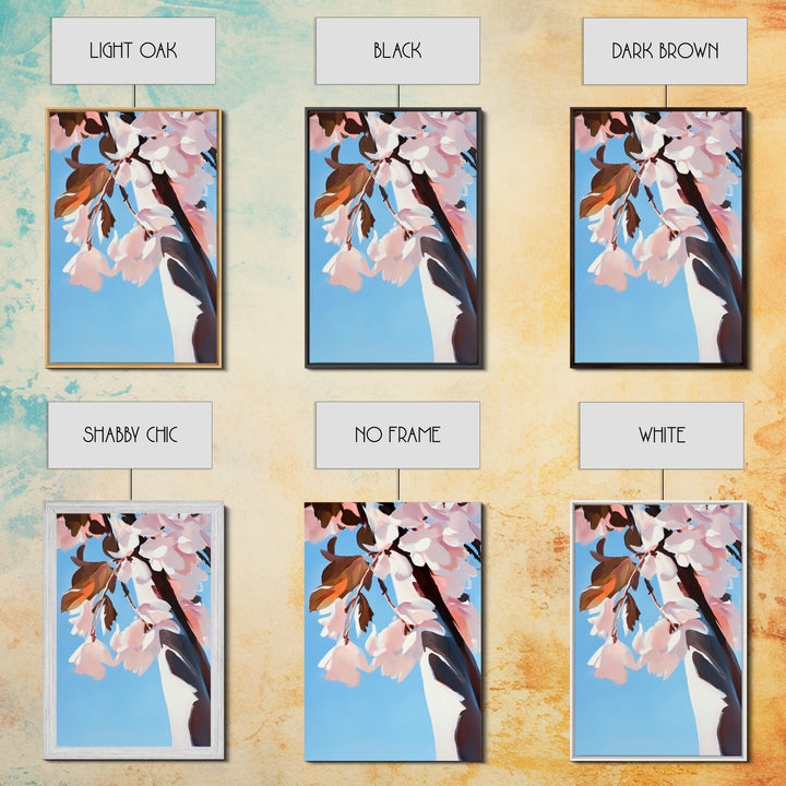 Cherry Blossom, Blue Sky, Framed Canvas Print, Spring Wall Art, Floral Painting, Pastel Decor, Nature Artwork, Bedroom Aesthetic