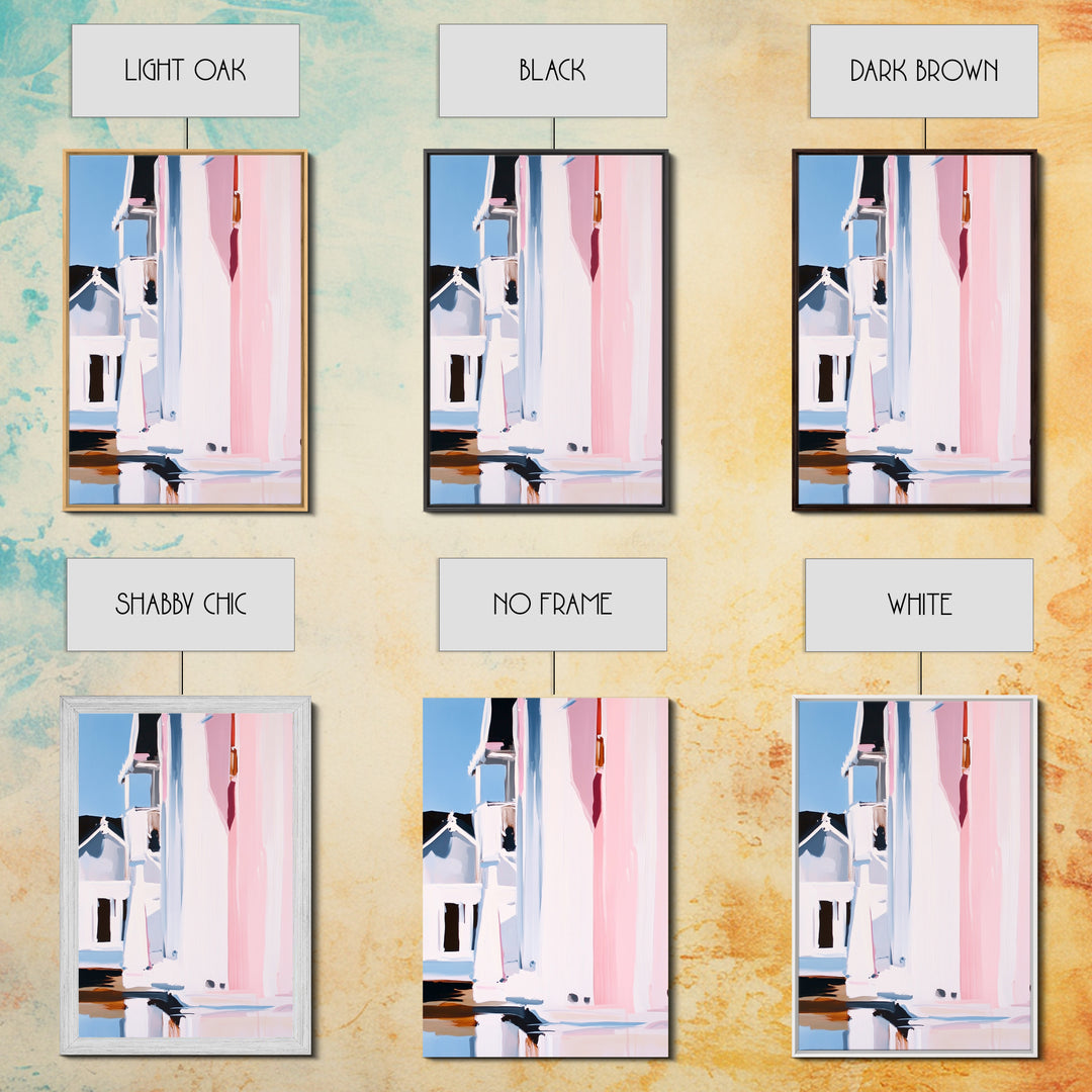 Pink Cityscape, Modern Architecture, Framed Canvas Print, Minimalist Wall Art, Soft Pastel Decor, Urban Home Design, Contemporary Aesthetic