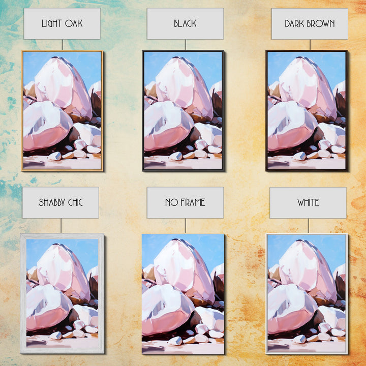 Pink Boulders, Desert Rocks, Framed Canvas Print, Minimalist Nature Wall Art, Earthy Home Decor, Boho Aesthetic, Southwest Landscape