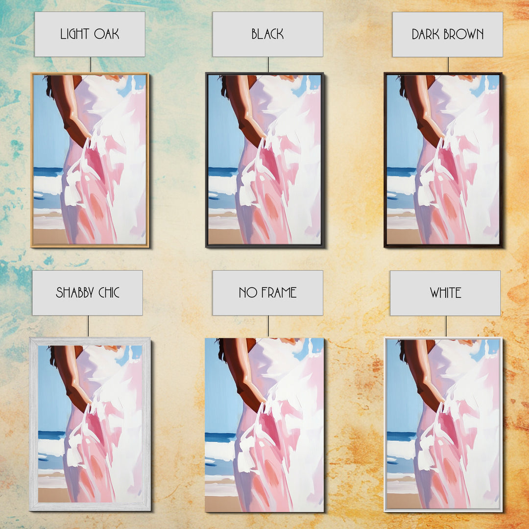 Beach, Dress, Breeze, Feminine, Canvas Print, Minimalist Art, Soft Pastel Art, Bedroom Wall Art, Aesthetic Home Decor, Coastal Wall Hanging