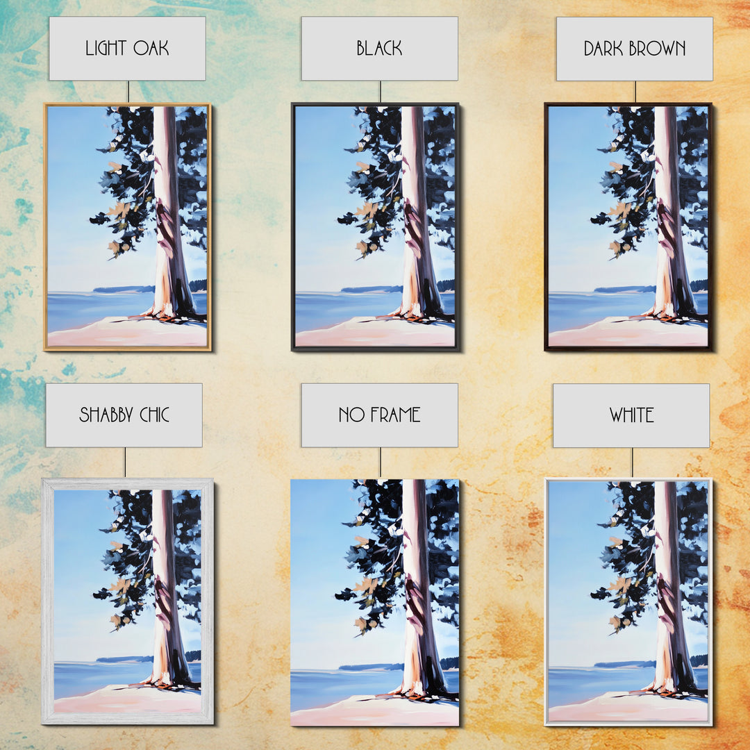 Coastal Tree, Lakeside Art, Tranquil Scene, Framed Canvas Print, Serene Nature Art, Minimalist Landscape, Living Room Wall Art
