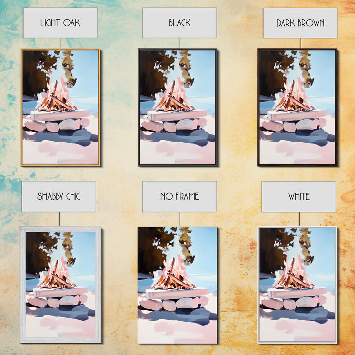 Campfire, Outdoor Retreat, Cozy Night, Framed Canvas Print, Cabin Decor, Rustic Wall Art, Autumn Home Art, Lodge Painting