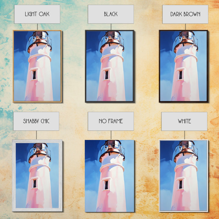 Coastal Lighthouse, Nautical Wall Art, Ocean Beach House, Framed Canvas Print, Minimalist Art, Living Room Wall Decor, Blue Sky