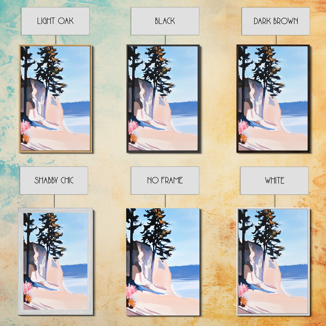 Cliffside View, Coastal Landscape Art, Ocean Breeze, Boho Wall Decor, Minimalist Painting, Relaxing Home Art, Framed Canvas Print, Scenic