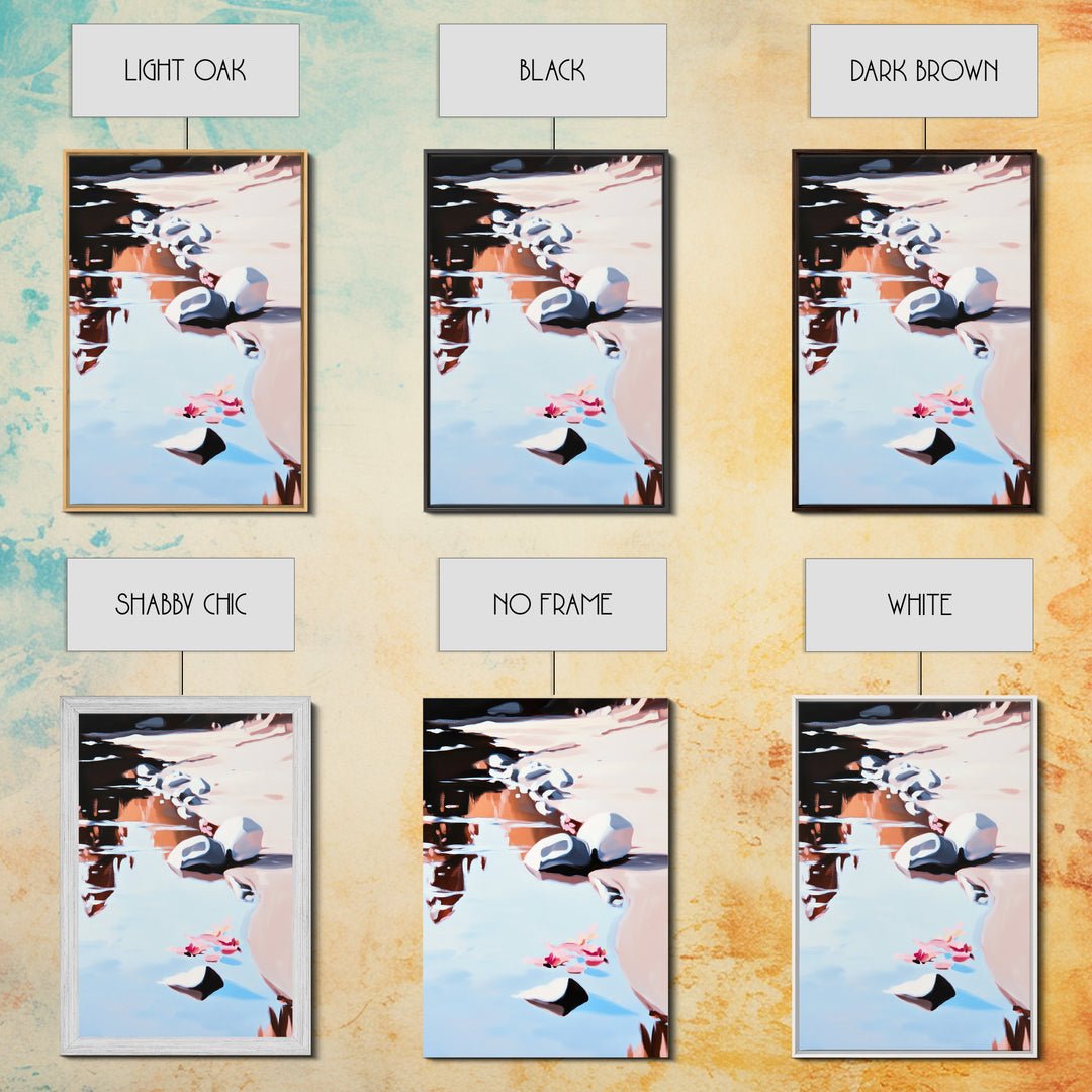 River Rock Art, Abstract Water Reflection, Serene Nature Print, Framed Canvas Print, Boho Landscape, Minimalist Decor, Living Room Art