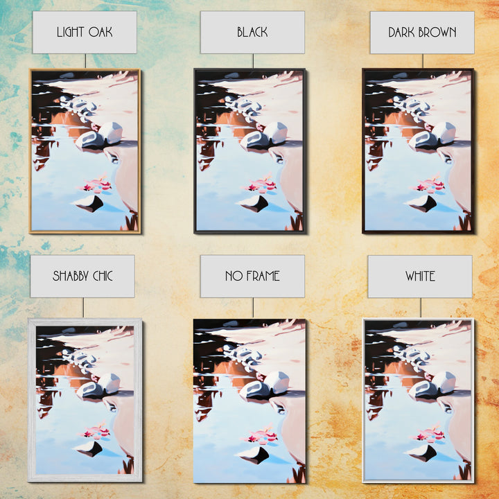 River Rock Art, Abstract Water Reflection, Serene Nature Print, Framed Canvas Print, Boho Landscape, Minimalist Decor, Living Room Art