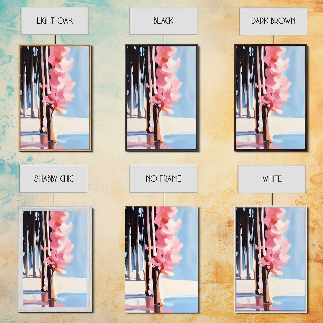 Pink Blossoms, Nature, Floral, Botanical, Spring, Bloom, Elegant, Soft Tones, Romantic, Minimalist, Aesthetic, Framed Canvas Print